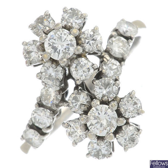 A brilliant-cut diamond double cluster ring.