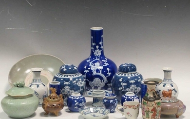A collection of Chinese items including Ming celadon, crackle glaze, Jun ware and blue and white (