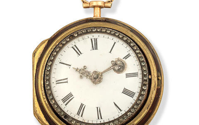 A continental gold and diamond set key wind skeletonised pair case pocket watch