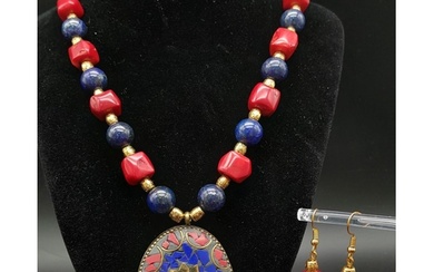 A fashionable, Nepalese, ethnic, necklace and earrings set w...