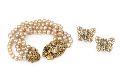 A faux baroque pearl bracelet by Miriam Haskell, of four...
