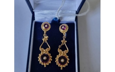 A good pair of 15ct Gold antique and gem set Earrings.