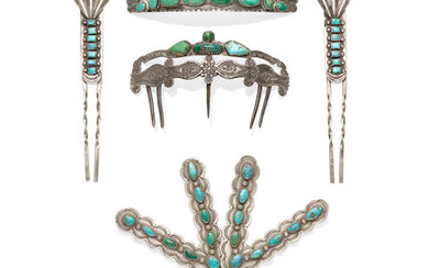 A group of Navajo silver and turquoise accessories