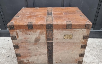 A large antique oak and metal bound silver strong box, 64cm ...