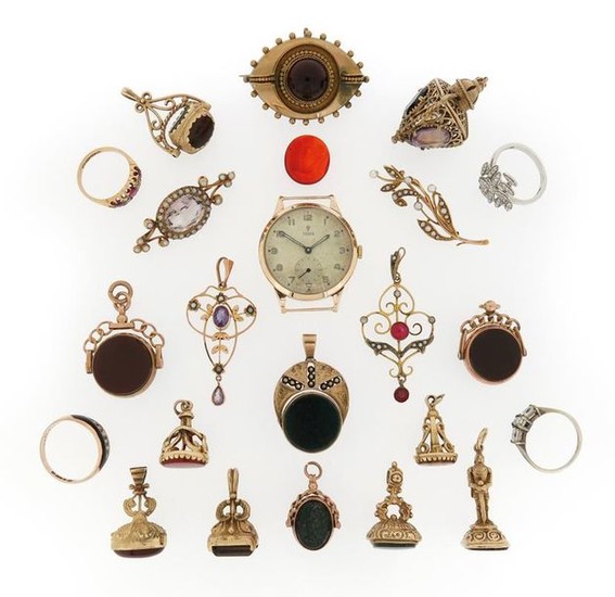 A mixed group of jewellery including eleven gold...