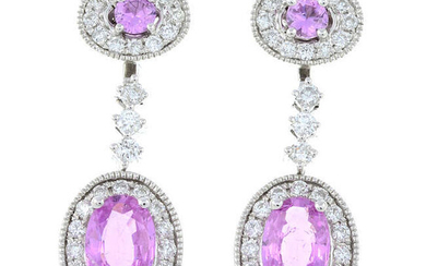 A pair of 18ct gold pink sapphire and brilliant-cut diamond double cluster earrings.