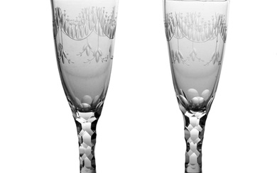 A pair of 18th century glass Champagne flutes, circa 1790, t...