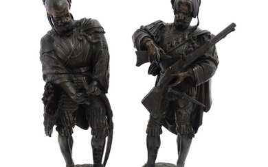A pair of 19thC bronze figures after Guillaume Deniere compr...
