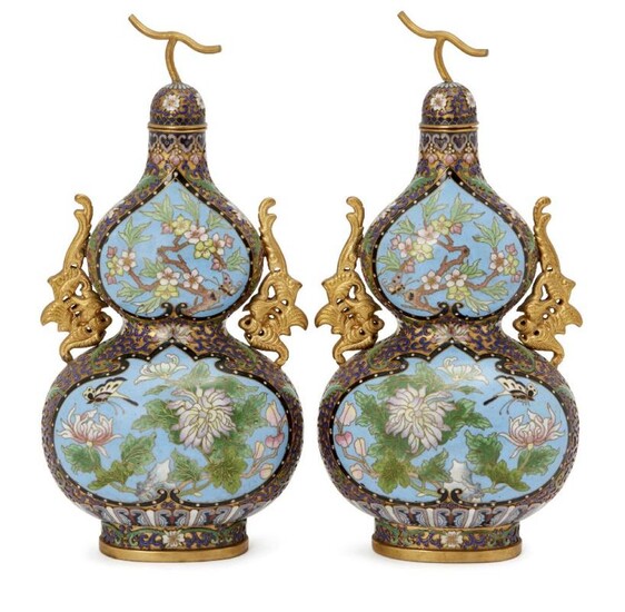 A pair of Chinese cloisonné double-gourd vases...
