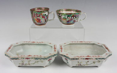 A pair of Chinese famille rose porcelain planters, mark of Qianlong but early 20th century, each of
