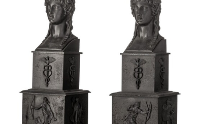 A pair of Empire-style patinated bronze busts, 19thC, H 52 cm