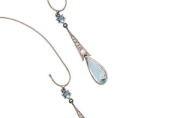 A pair of aquamarine and diamond ear pendants