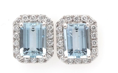 SOLD. A pair of aquamarine and diamond ear studs each set with an aquamarine encircled by numerous diamonds, mounted in 18k white gold. (2) – Bruun Rasmussen Auctioneers of Fine Art