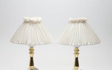 A pair of brass/glass table lamps, Falkenbergs Illumination, second half of the 20th century.