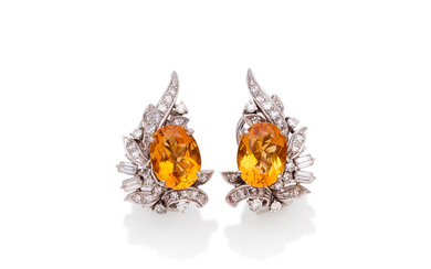 A pair of citrine and diamond spray earrings