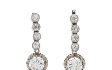A pair of early 20th century platinum old-cut diamond drop e...