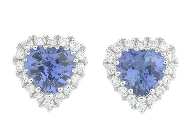 A pair of sapphire and diamond heart-shape
