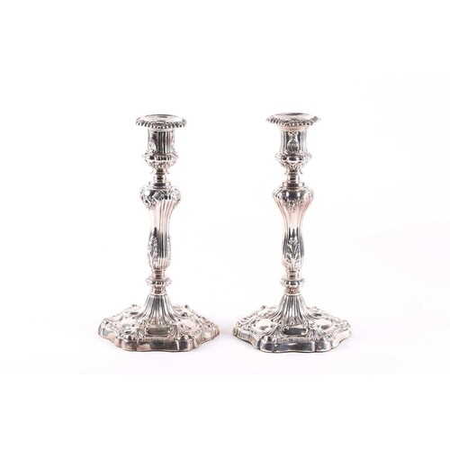 A pair of silver George IV table candlesticks. Sheffield 182...