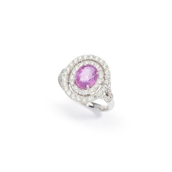 A pink sapphire and diamond target cluster ring