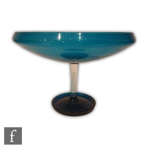 A post war Riihimaki Harlekiini glass pedestal bowl designed...