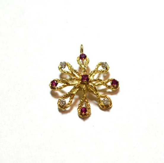 A ruby and diamond pendant, stamped '750', length 3.4cm