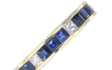 A sapphire, square-shape diamond and enamel full eternity ring.