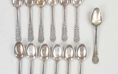 A set of 12 silver coffee spoons, Thorvald Marthinsen Sølvvarefabrikk, Tønsberg, Norway and a spoon, Erik Gustaf Stenquist, Enköping, 1862.