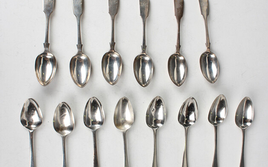 A set of eight George IV silver Old English pattern teaspoons, London 1822 by William Weston, togeth