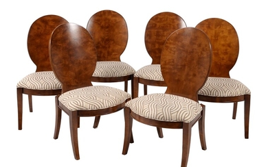 A set of twelve burr walnut and upholstered dining chairs in Art Deco style