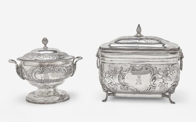 A silver biscuit box and covered sugar dish, Ball, Tompkins & Black (active 1839-1851), New York