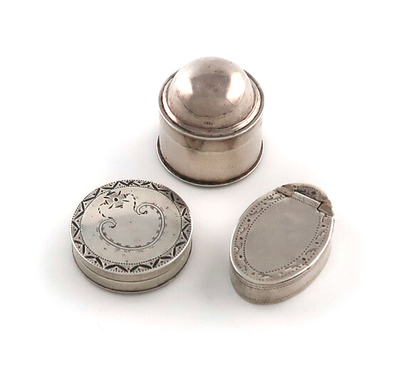 A small collection of three George III silver patch boxes