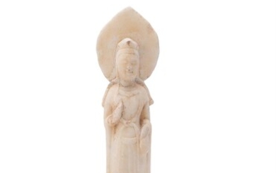 A small white marble Buddhist stele