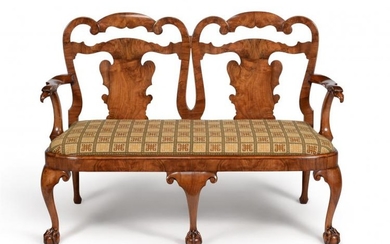 A walnut chair back settee, in George II style, 19th century