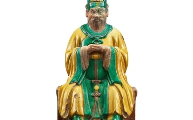 A yellow and green-glazed seated figure of Wenchang, Early Qing dynasty 清初 黄綠彩文昌帝君坐像