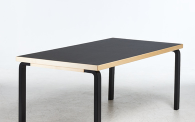 ALVAR AALTO. "83", dining table, for Artek, Finland, frame in birch, partially lacquered black, top in black linoleum.