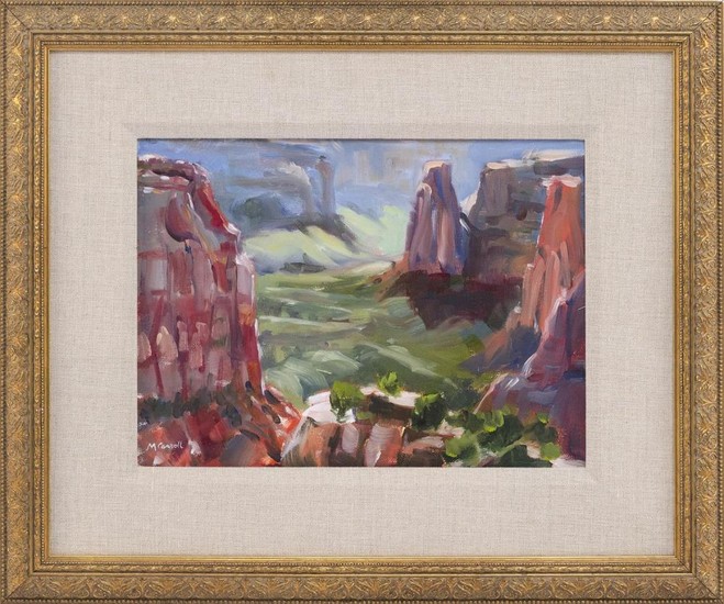 AMERICAN SCHOOL, 20th Century, Canyon landscape., Oil on board, 9" x 12". Framed 16" x 19".