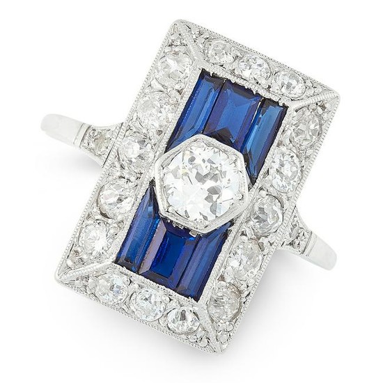 AN ART DECO DIAMOND AND SAPPHIRE RING, EARLY 20TH