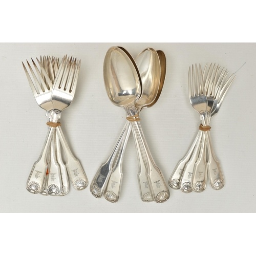 AN ASSORTMENT OF GEORGE III SILVER CUTLERY, five table spoon...