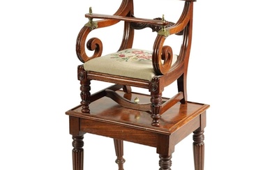 AN EARLY 19TH CENTURY MAHOGANY CHILD'S CHAIR ON STAND in the...