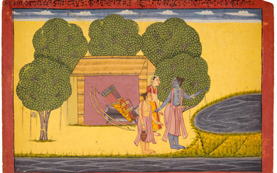 AN ILLUSTRATION FROM THE "SHANGRI" RAMAYANA: RAMA, SITA, AND LAKSHMANA AT THE HERMITAGE IN PANCHAVATI