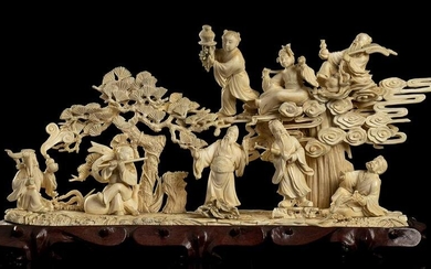 AN IVORY GROUP WITH IMMORTALS China, early 20th century