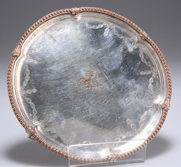 AN OLD SHEFFIELD PLATE WAITER, CIRCA 1775, with beaded
