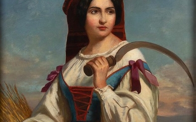 ANONYMOUS PAINTER XIX Century Girl with sickle Oil on...