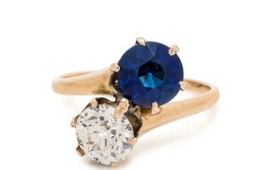 ANTIQUE, DIAMOND AND SYNTHETIC SAPPHIRE 'TOI ET MOI'