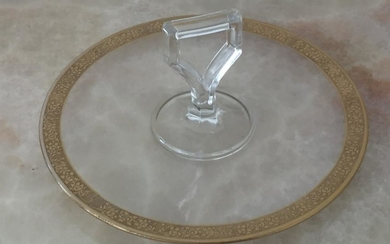 ANTIQUE GLASS CENTER HANDLE TRAY FANCY GOLD TRIM