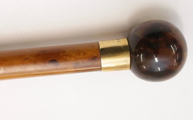 ANTIQUE TORTOISE BALL TOPPED CANE