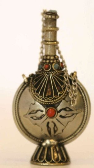 ASIAN SILVER TURQUOISE & CORAL BOTTLE