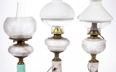 ASSORTED PATTERNED KEROSENE COMPOSITE STAND LAMPS, LOT