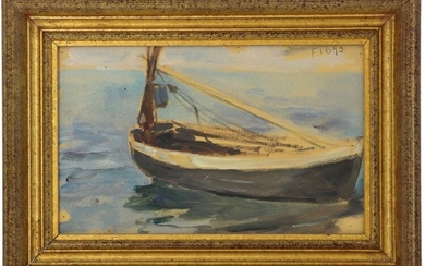Achille GRANCHI-TAYLOR (1857-1921) "Etude de bateau", mixed technique on cardboard, studio background, unsigned, 16 x 24 cm