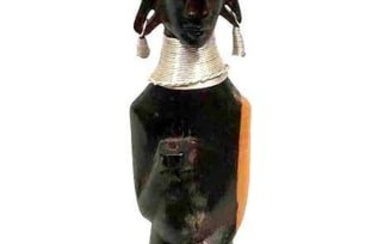 African Hand Carved 2 Tone Wooden Warrior Figurine